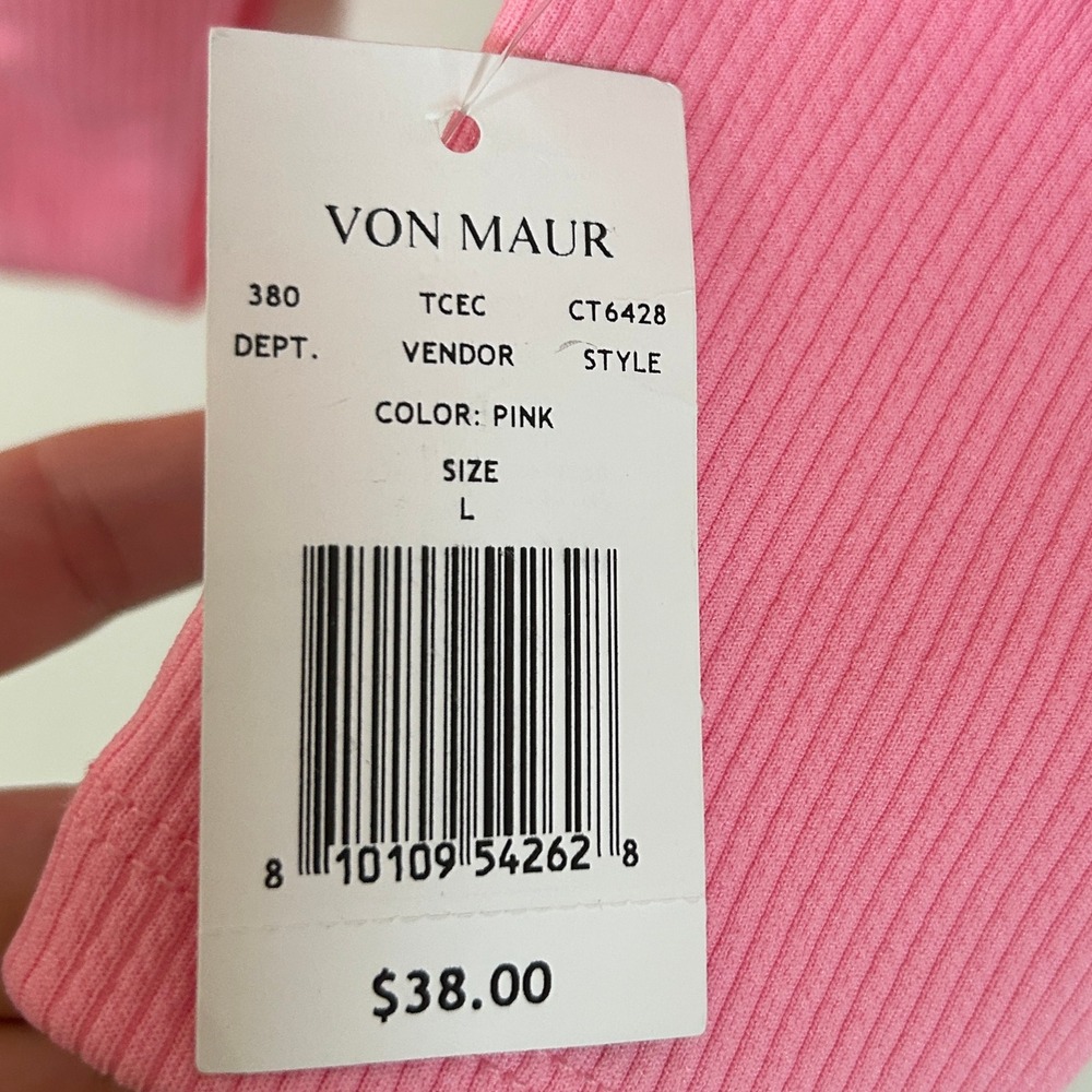 Von Maur I Pink Ribbed Puff Sleeve Long Sleeve Bodysuit I Size L I Mock Neck - Picture 10 of 10